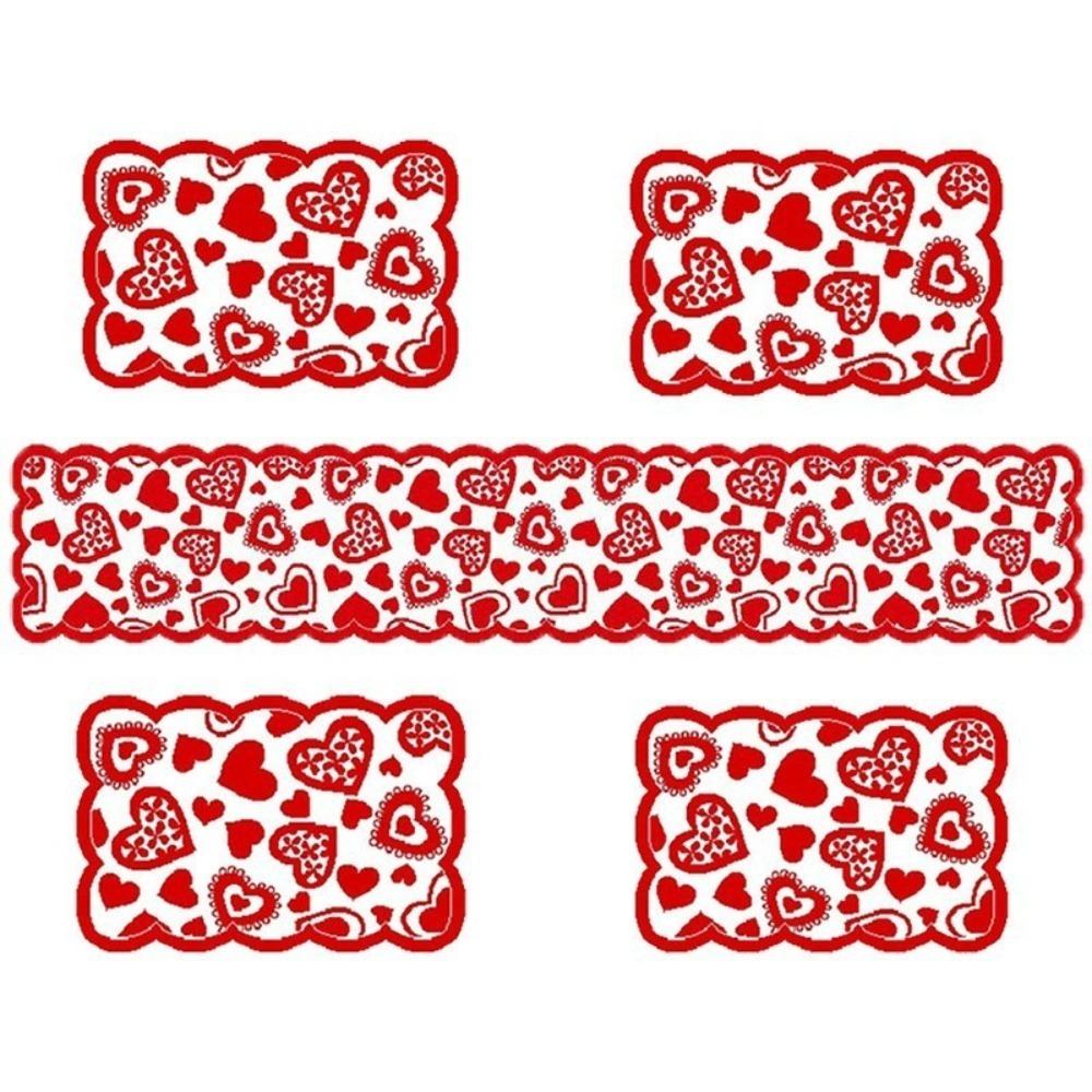Romantic Red Heart Valentines Day Decorations Lace Insulation Table Runner Placemats Tablecloth Valentine's Day