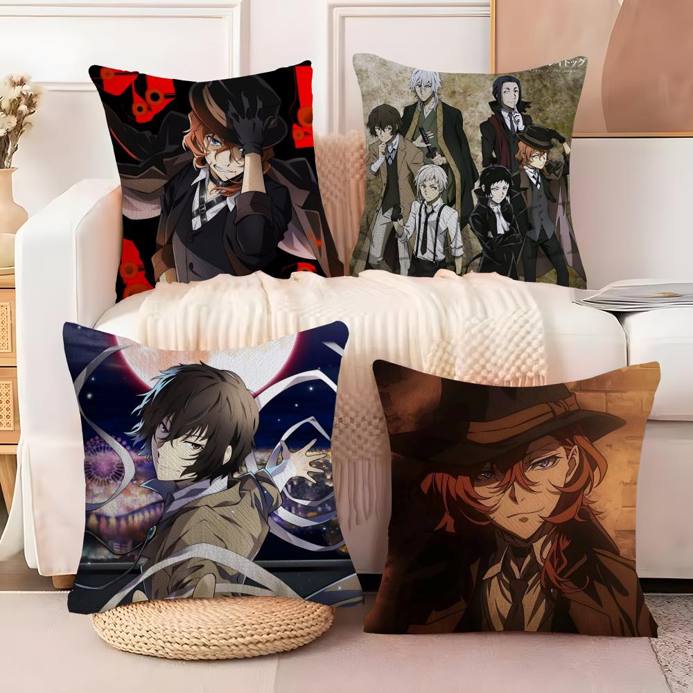 B-BunGo S-Stray Dogs Cushion Cover Soft Plush Fabric Double-Sided Printed Sofa Cushion Cover for All Seasons Home Decor Gift