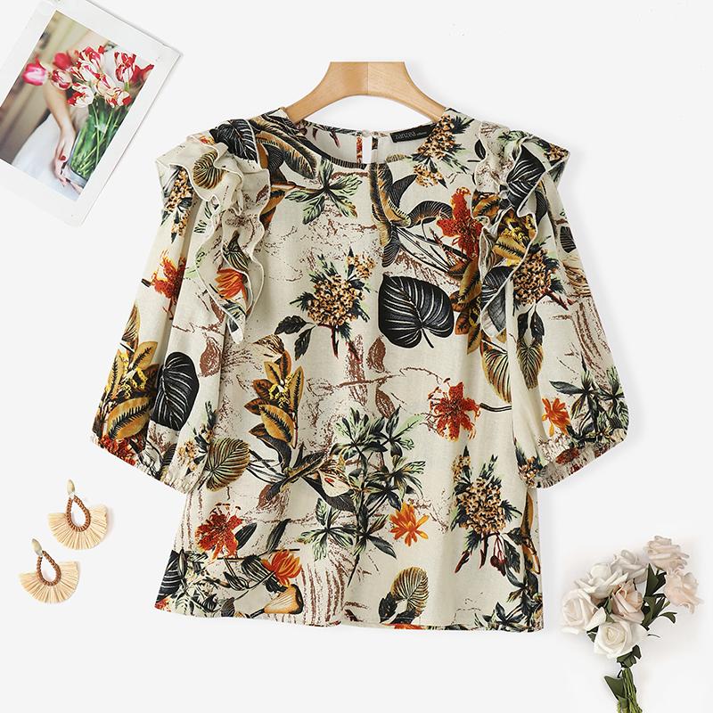 ZANZEA Women Summer Round Neck Casual Short Sleeve Floral Blouse