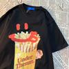 Happy French Fries American Retro Fun Printed Short Sleeved Men Women T-shirt Fashion Loose And Versatile Couple Outfit Cotton