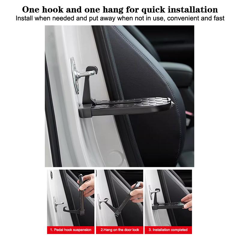 Foldable Car Door Step - Aluminum Alloy Anti-Skid Multi-Functional Step With Safety Hammer Roof Rack Hook