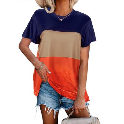 Damen Sommer Splicing 3-Farben Rundhals Kurzarm Damen T-Shirt