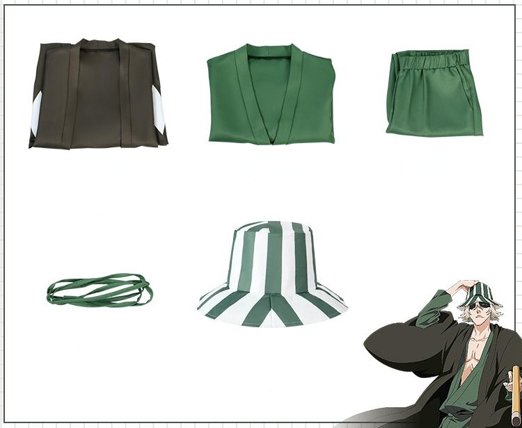 Urahara Kisuke Cosplay Anime Bleach Cosplay Kostuum Volwassene Grijs Kimono Broek Hoed Outfits Halloween Carnaval Feestkostuum XXL