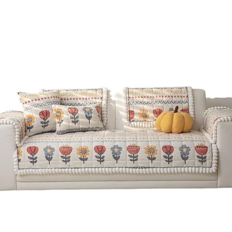 Plush Sofa Cushion Slipcover, Thickened Winter Sofa Cover, Non-Slip Furniture Protector for Couch, Loveseat, Chair