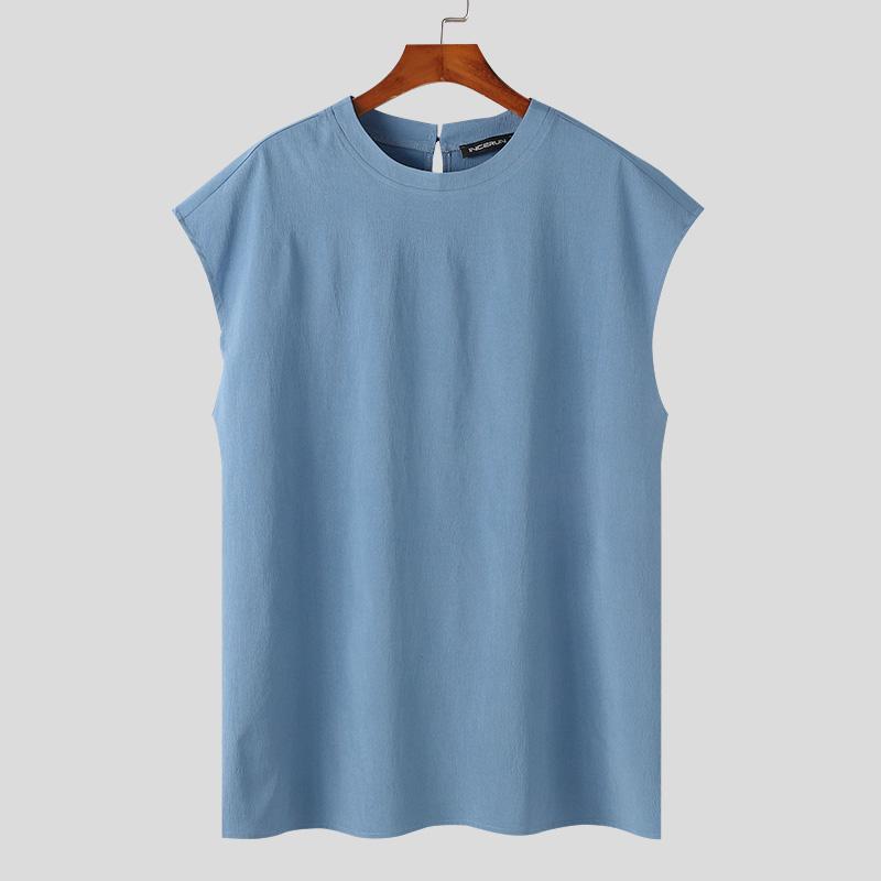 

INCERUN Летние мужские майки без рукавов с круглым вырезом, большие футболки XL синий