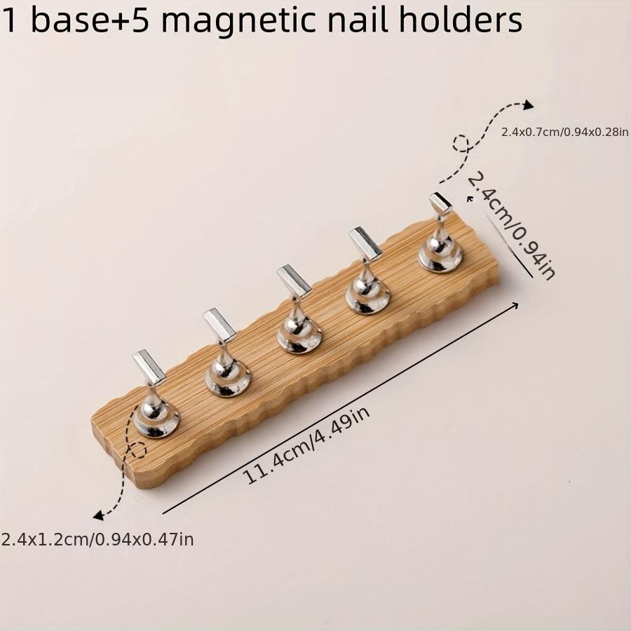 6pcs/set Manicure Practice Wooden Base Wear Nail Tip Magnetic Gold Silver Base Support Finger Rest Nail Tip Practice Bracket