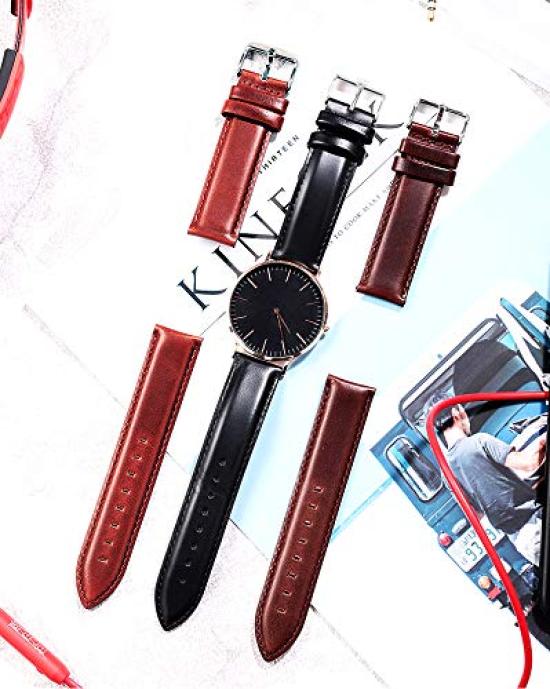 BINLUN Leather Watch Quick Genuine Leather Watch Band for Men and Replacement Leather Watch 3 Colors Includes Adjustment Tool Strap, Release, Women,
