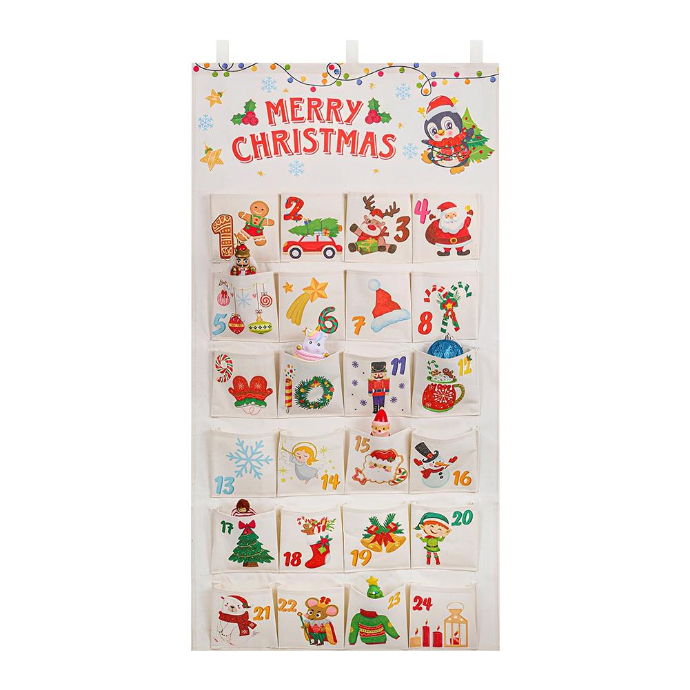 

Тканевый рождественский адвент-календарь, рождественские настенные украшения, многоразовые настенные украшения с 24 карманами для праздничного домашнего декора 1pc