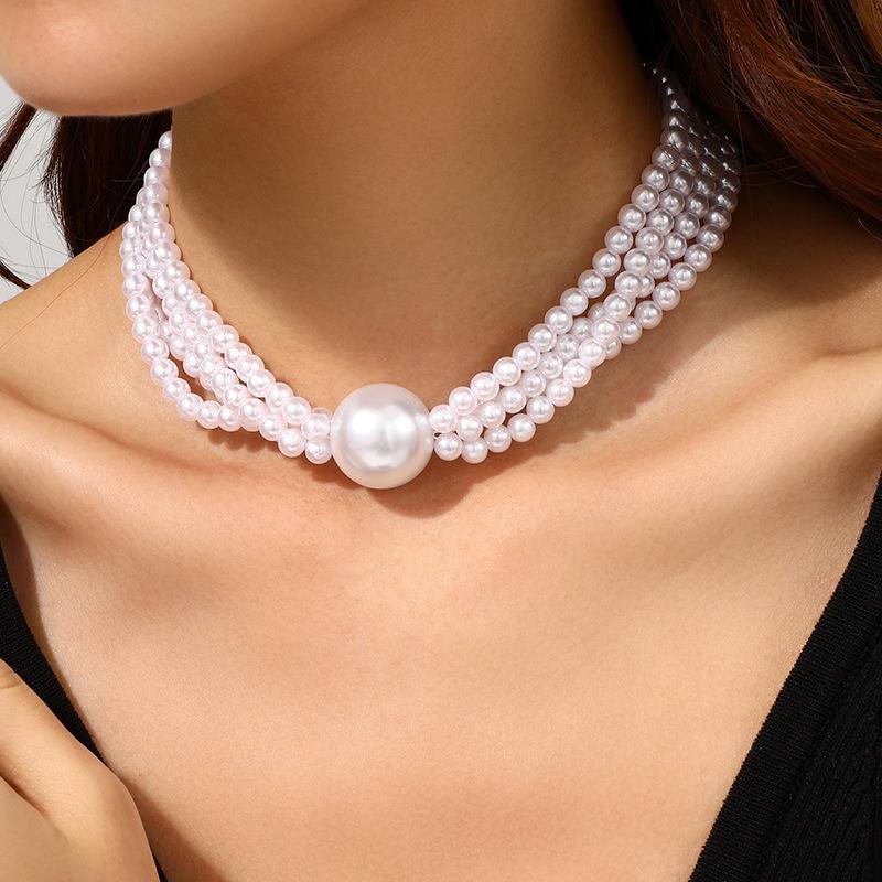 Exaggerated imitation pearl necklace, noble temperament, light luxury, multi-layer trend collarbone chain, advanced sense