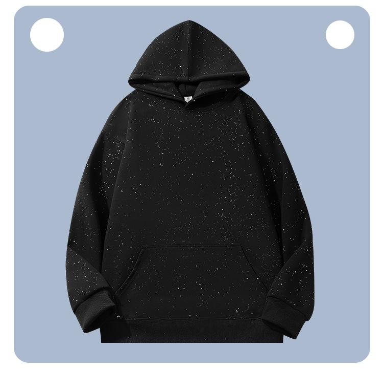 Winter starry sky is fashionable, shiny, slightly shoulder-falling hooded long-sleeved sweatshirt base shirt jacket
