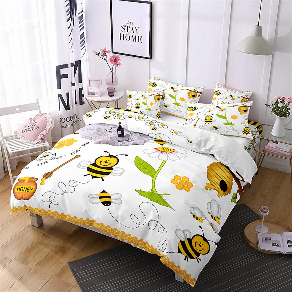 Cartoon Animation Bedding 3D Digital Printing Animal Plaid Unicorn Quilt Cover Three-Piece Set