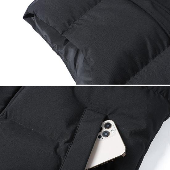 Men Cotton Vest Stand Collar Sleeveless Warm Elastic Hem Windproof Waistcoat Solid Color Zipper Buttons Placket Thickened Vest Coat with Pockets