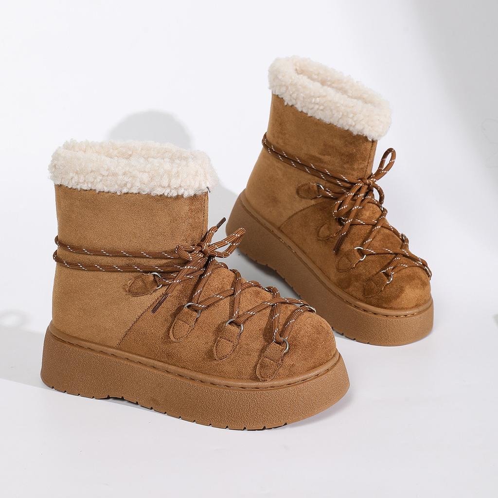 2025 autumn new foreign trade Xiaoxiangfeng muffin thick-soled snow boots women's Korean version round head sleeve warm women's boots