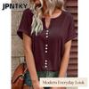 JPNTKY Women's Fashion Casual Solid Color Print Short Sleeve V-Neck Blouses & Shirts