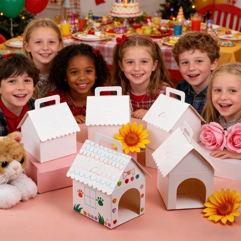 Pack Of 10 White Dog House Shape Gift Boxes Premium Cardstock Holiday Packaging Containers For Parties And Celebration