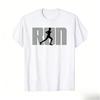 Mens Running Tshirt Cotton Short Sleeved Printed Casual Tshirt Round Neck Sports Shirt White Run Print and Runner Silhouette
