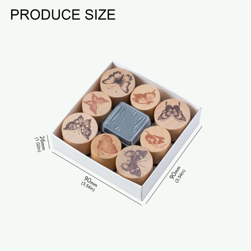 8Pcs Wood Craft Stamp Flower Stamper with Inkpad Scrapbooking Decorative Stamp for Scrapbooking Journal Planner Notebook