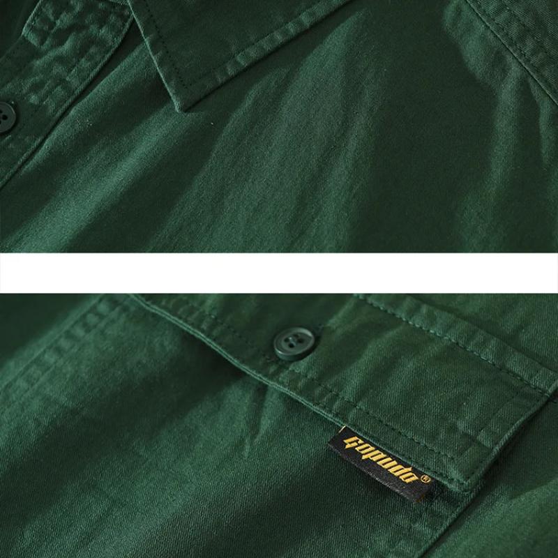 Camisas Cargo Estilo Japonês para Homens Camisa de Verão de Manga Curta 100% Algodão Puro Casual Solta Tops Masculinos Nova Moda Camisa de Bolso Duplo Juventude