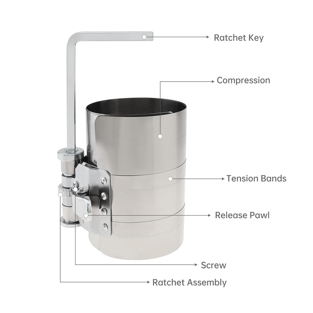 4inch Car Engine Piston Circle Compressor Tool, Adjustable Sizes From 2 Inch To 7 Inch with Piston Installer Plier, Silvery 50mm,175mm Piston Circle