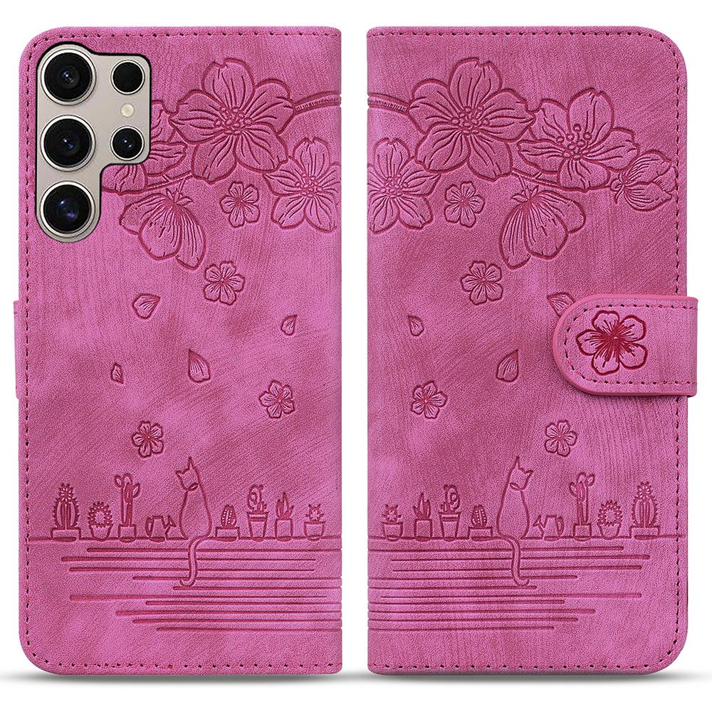 

Шкіряний чохол-підставка з відкидною підставкою для Samsung Galaxy S25 Ultra з написом кота вишні Rose