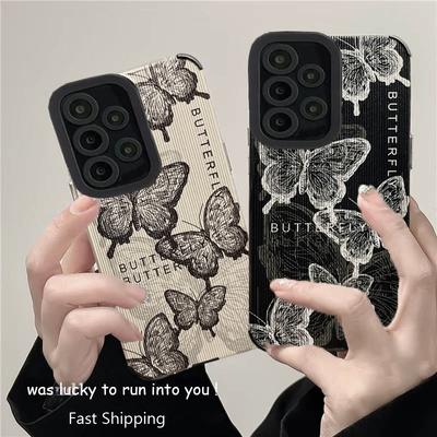 Samsung Galaxy A52 A51 A50 A32 A31 A21S A22 A33 A53 A54 A71 A72 A73 5G A12 A13 A14 A34 İçin Retro Kelebek Kılıf Silikon Kapak