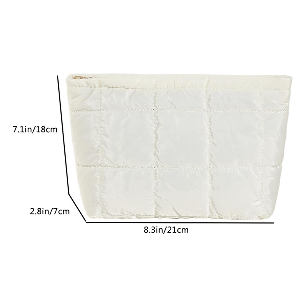 Women Cosmetic Bag Padded Quilted Makeup Storage Bag Large Capacity Makeup Organizer Bag Solid Color Travel Cosmetic Bag