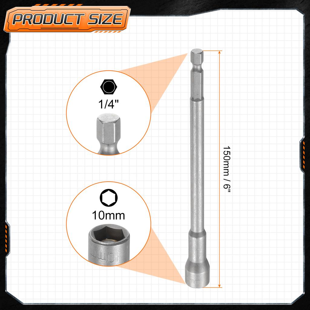 3/5pcs Nut Driver Drill Bit 5.5mm-18mm Metric Impact Socket 1/4" Hex Shank 6" Extra Long Magnetic 6-Point Sockets Bolt Setter