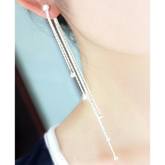 Women's Alloy Long Rhinestone Dangle Cocktail Tassels Drop Party Linear Earrings