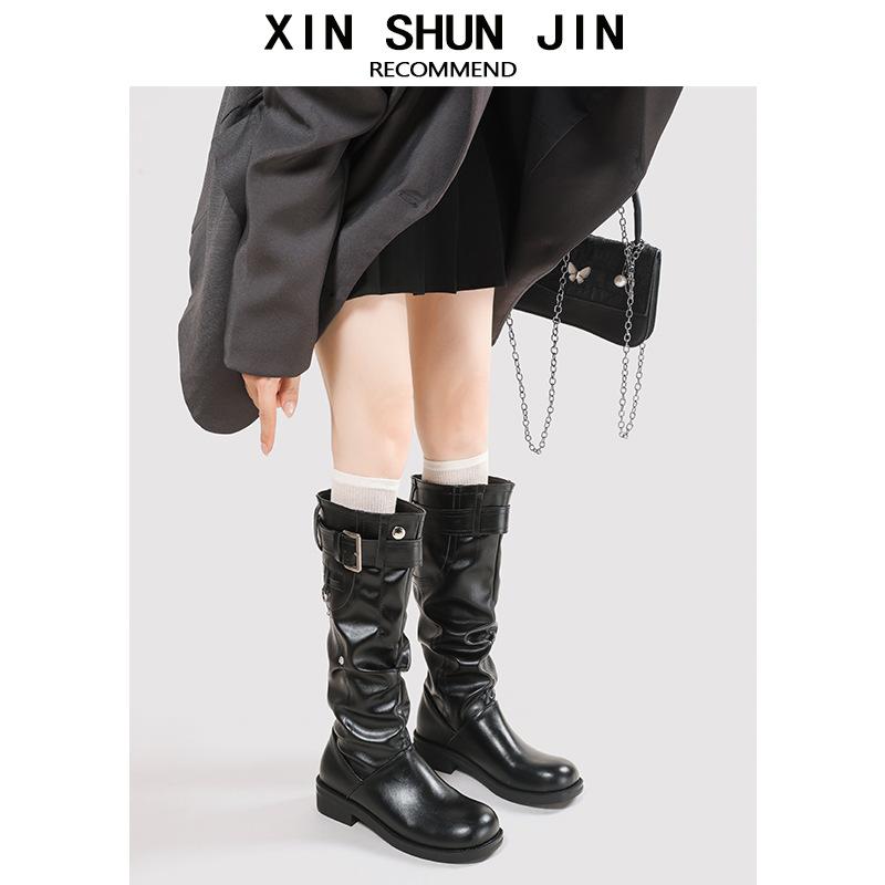 Maillard Pleated Pile Boots Women's Thick Heel Skinny Versatile Fashion Boots But Knee Boots Women's Western Knight Boots