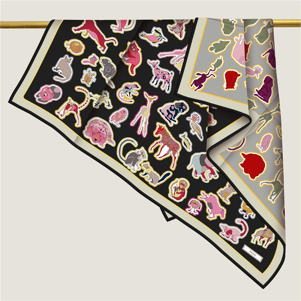 90*90cm Double-side Twill Silk Animal Printed Square Scarf Women Traveling Foulard Hijabs