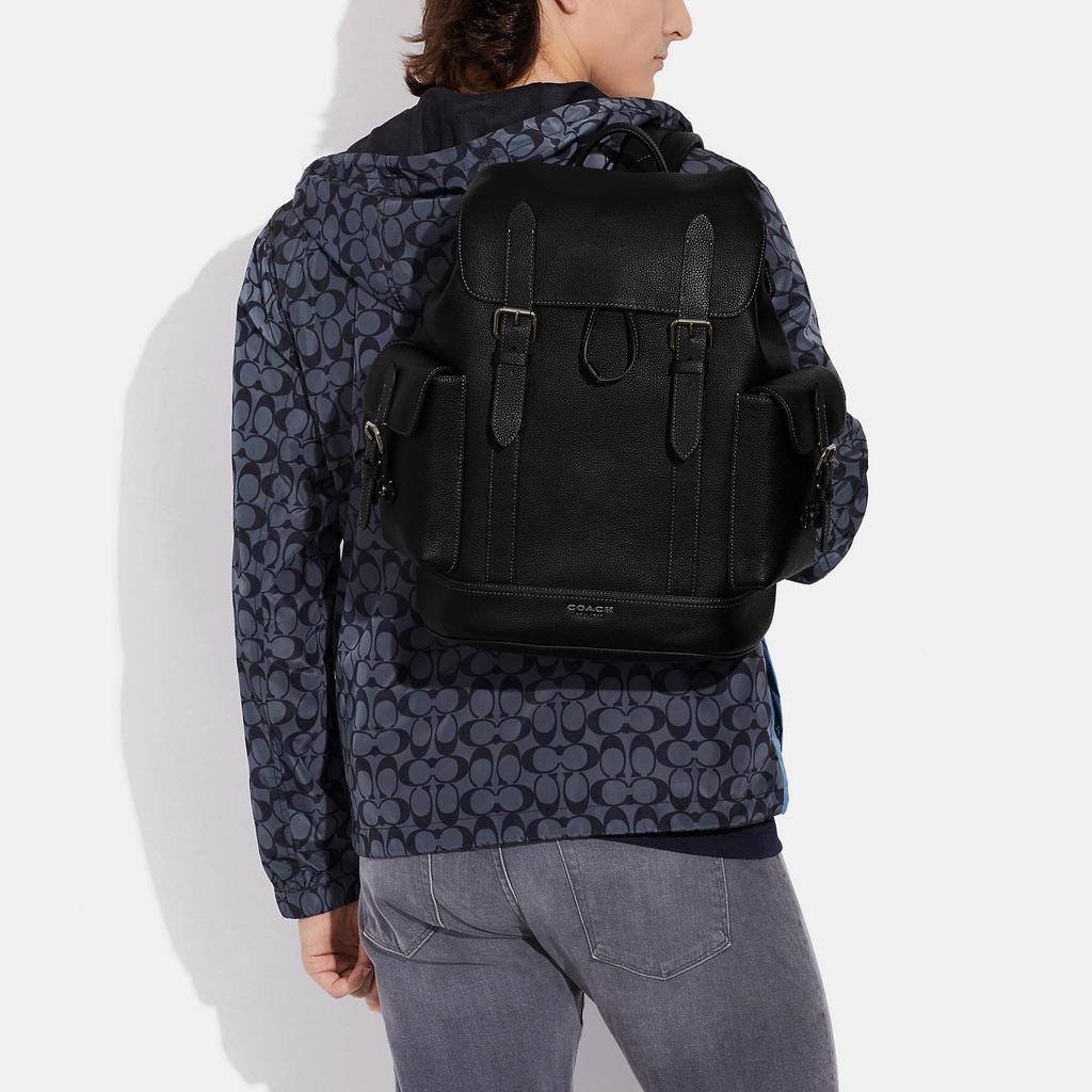 COACH Hudson Natural Grain Leather Backpack Large Men's Black CB837-QBBK