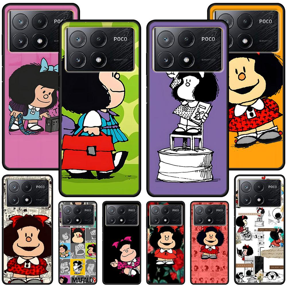 Cute Mafalda Case for Xiaomi Poco X6 X3 NFC M5s X5 F3 M4 M3 Pro Black Silicone Soft Phone Cover Coque