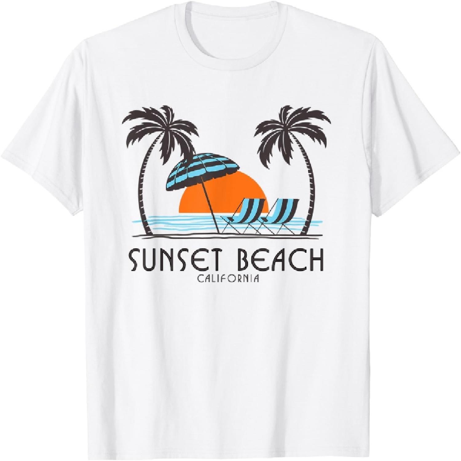Sunset Beach California Retro Graphic T-Shirt XXXXXL белый