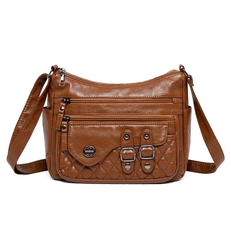 Soft Leather Multi-Layer Shoulder Bag Women's Multi-Pocket Crossbody Bag Mother's Bag