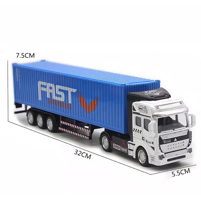 1:48 Alloy Container Truck Model Simulation Pull Back Large Container Truck Children's Engineering Truck Toy Birthday Gift
