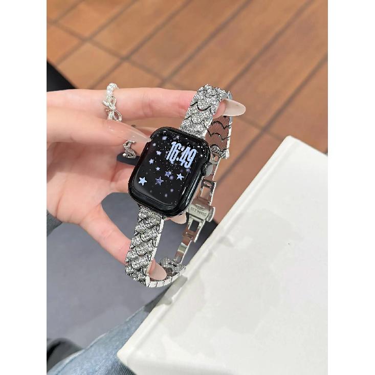 

New bling metal Strap For Apple Watch band women 40mm 41mm 38mm 42mm 44mm 45mm 46mm starp S10 S11 46MM срібний