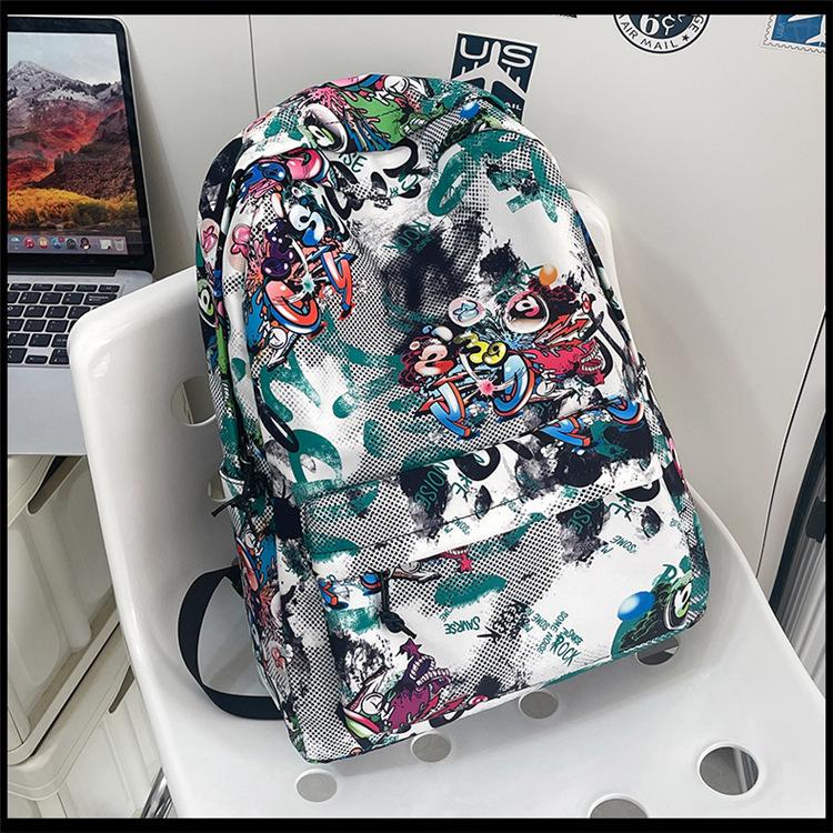 Schoolbag High value lightweight student schoolbag Large capacity fashion graffiti casual back High school students men and women outdoor backpack