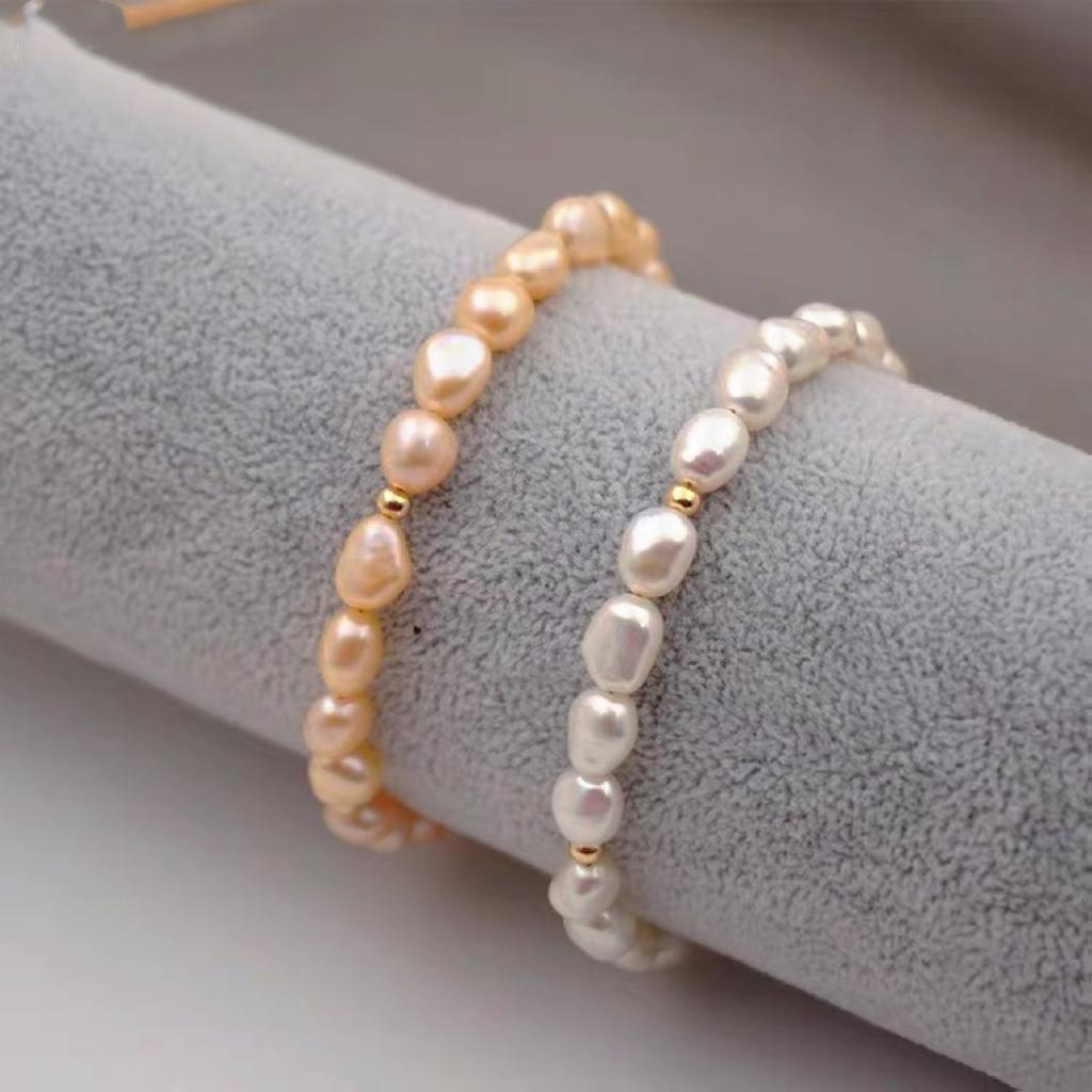 Mädchen Armband Süßwasserperlen Retro Design Armband Light Luxury Mode Barock Rosa und Weiß Armband Dekoration