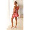 VEZFAA Women's Fashion Summer Spring Flower Pattern Print Sleeveless Oblique Collar High Waist Casual Dresses