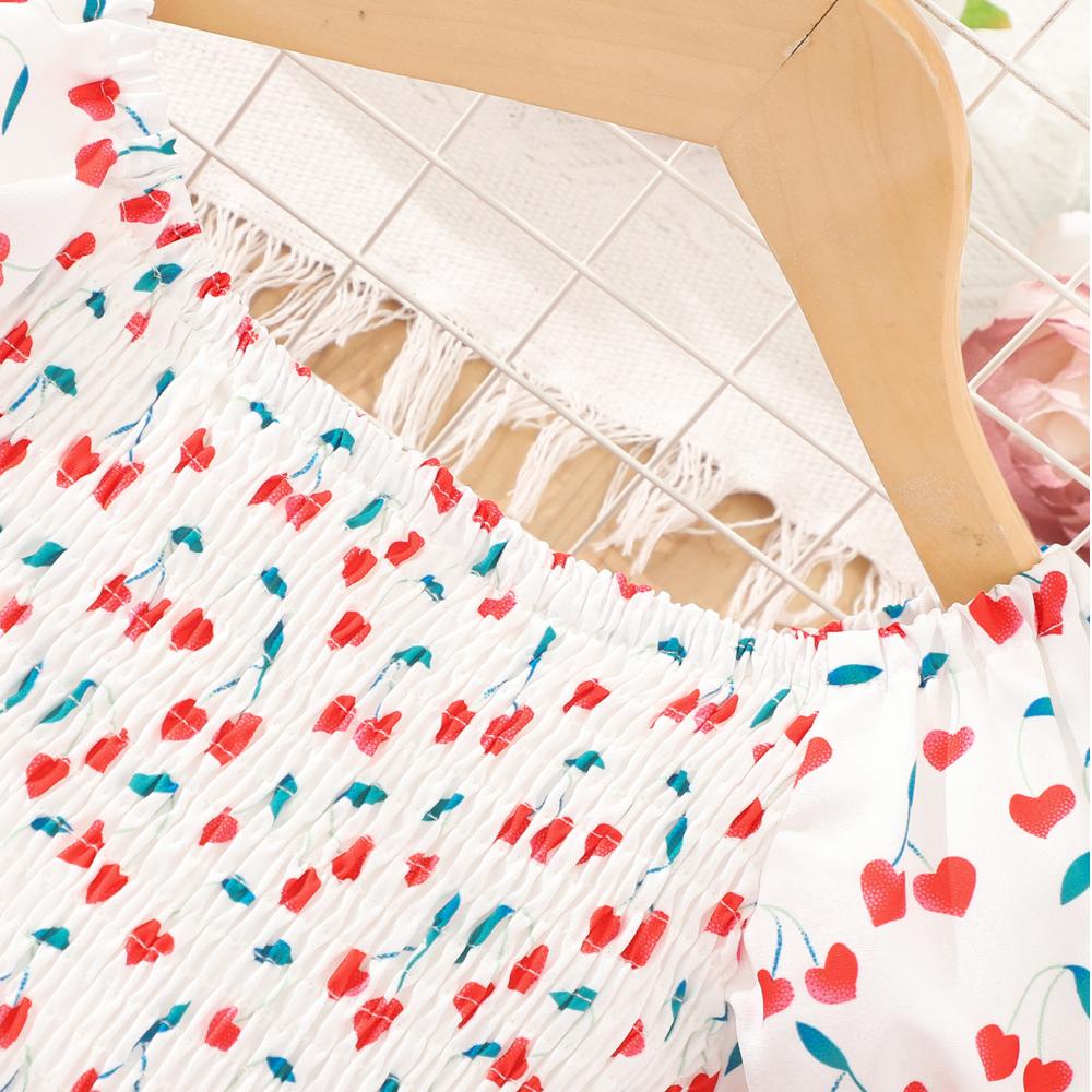 Dziewczęca sukienka codzienna z bufiastymi rękawami, sukienki księżniczki z nadrukiem dla dzieci, ubrania letnie