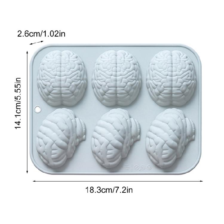 6-fach Gehirnform Silikonform Fondant Schokoladenform Mousse Fondant Eiswürfelform für Kuchen Dekoration Antihaft