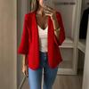 Women Lapel Jackets Collar Blazer, 3/4 Sleeve Open Front Business Casual Ladies Blazers Suit Jacket, Office Work Short Blazer for Spring Fall