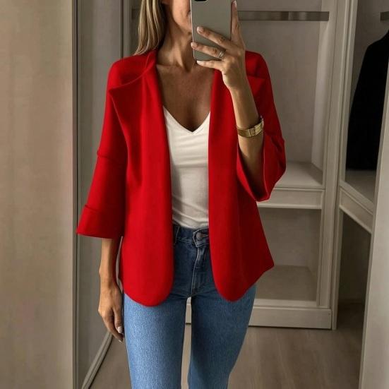 Women Lapel Jackets Collar Blazer, 3/4 Sleeve Open Front Business Casual Ladies Blazers Suit Jacket, Office Work Short Blazer for Spring Fall
