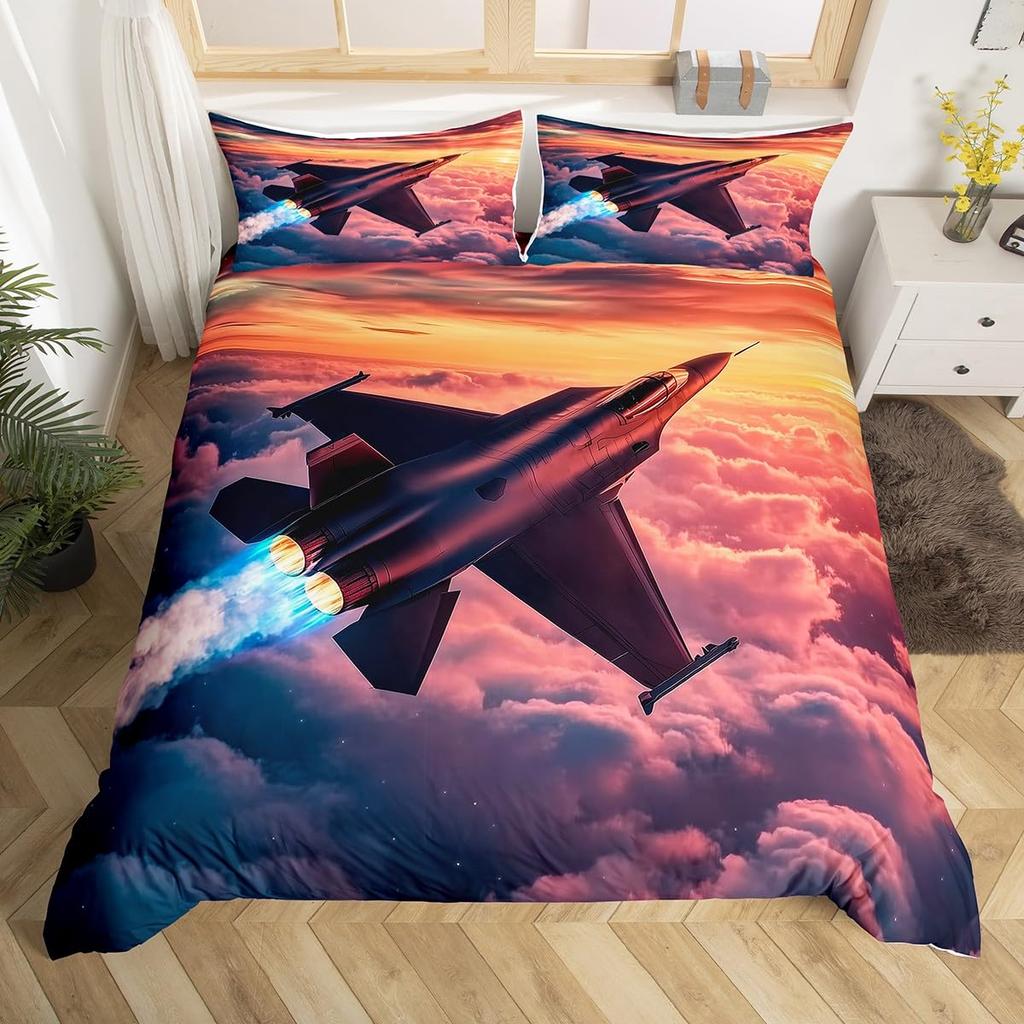War Themed Air Force Fighter Jets 3D Printed Bedding Set Cozy Duvet Cover King Queen Twin Size Birthday Gift Boy Kid Room Decor