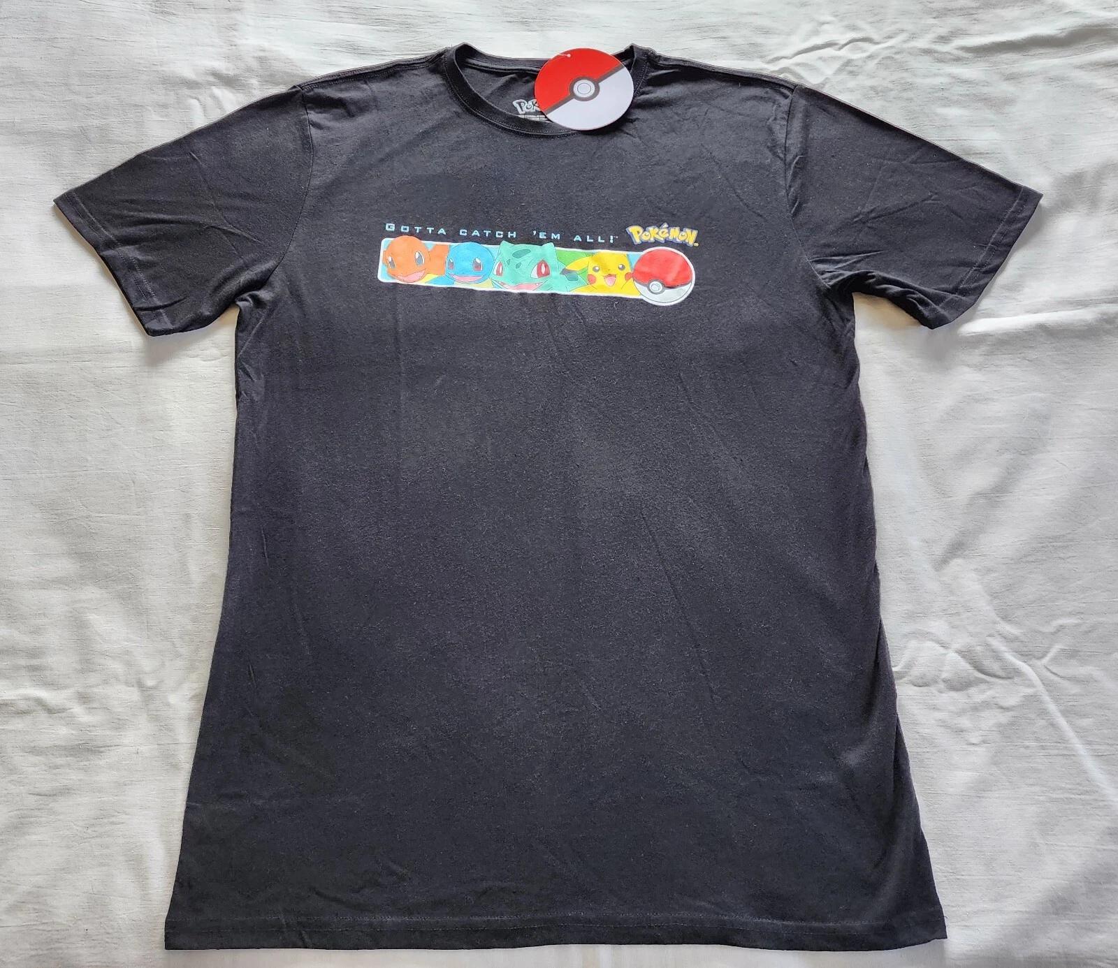 Pokemon Mens Kanto Starters Black Printed Short Sleeve T Shirt Size L New 3XL
