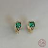 925 Sterling Silver Electroplated 14K Gold French Retro Green Zircon Earrings for Women Exquisite Ear Accessories