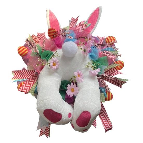 Easter Bunny Butt Wreath for Front Door Plush Rabbit Wreath with Bunny Ears for Spring Party Farmhouse Home Wall Decor