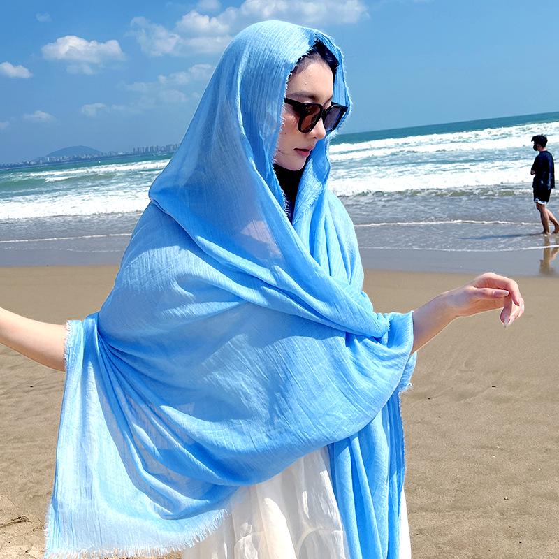Spring & Summer Lightweight Sunscreen Shawl: Imitation Cotton-Linen, High-End Silk Gauze Scarf, Solid Color for Women