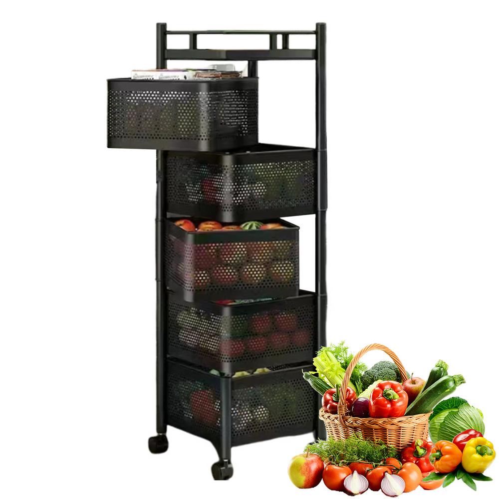 Rotating Kitchen Vegetable Basket Multi-Layer Rotating Rack Kitchen Storage Basket Large Capacity Rolling Cart Basket For Fruits