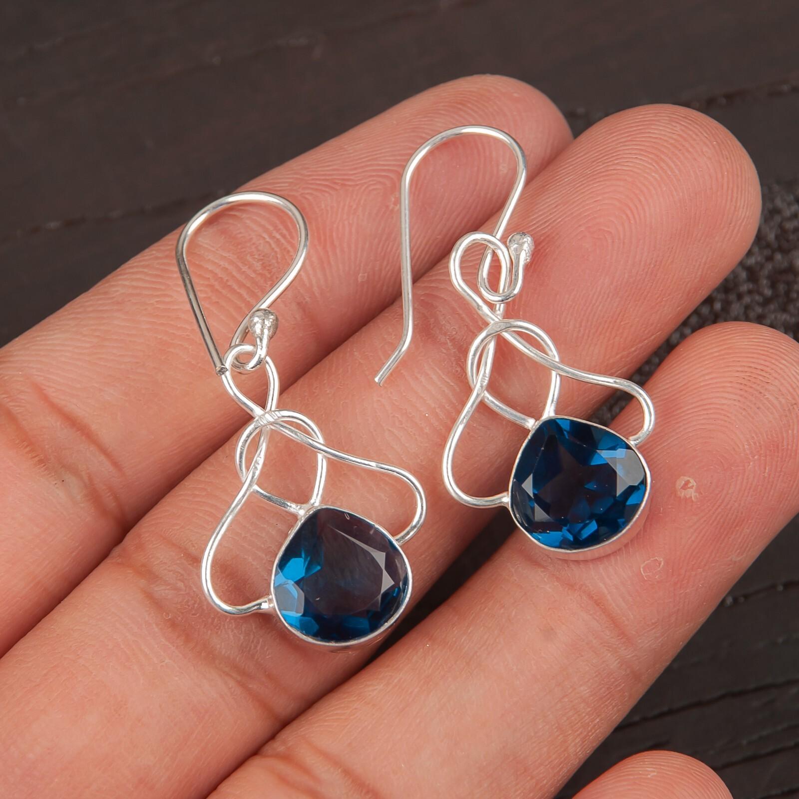 

London Blue Topaz Gemstone 925 Sterling Silver Jewelry Handmade Earrings 1.50 EE-2-5